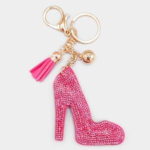 Stilleto High Heel Shoe Fuchsia Keychain Bag Charm Purse Fashion Accessory Bling